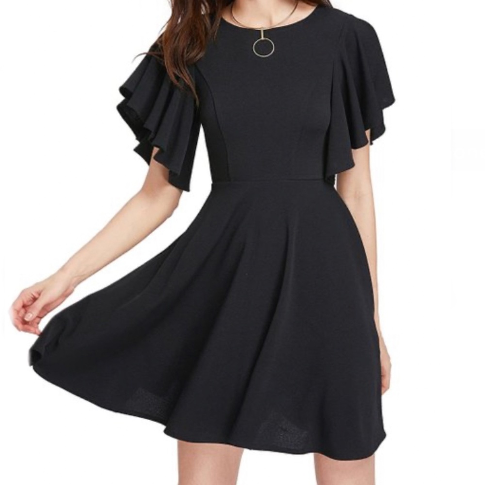 Haute Edition | Black Ruffle-Sleeve Skater Dress